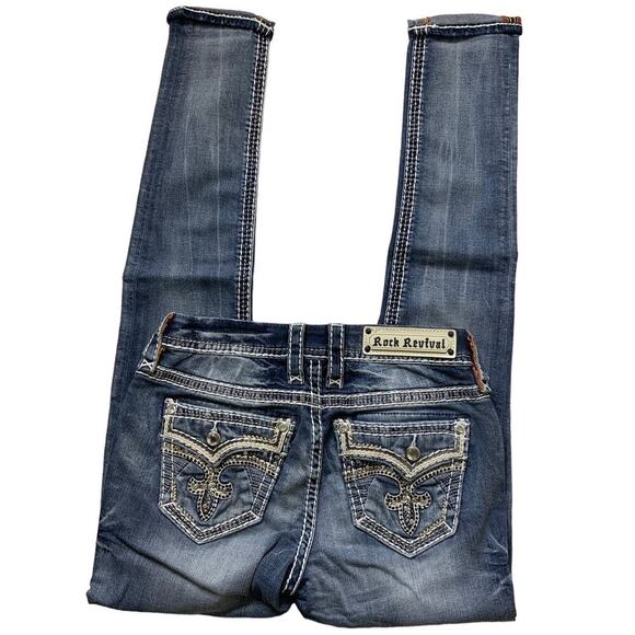 Rock Revival Rima Jeans Womens 26 Embellished Easy Skinny Leg Med Blue Denim NWT - Picture 7 of 16